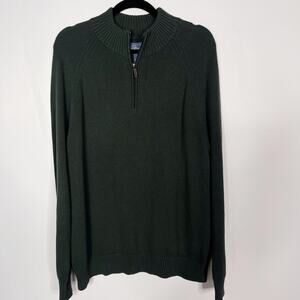 GH Bass Co Mens Large L Hunter Green Cotton Wool 1/4 Zip Pullover Sweater Knit